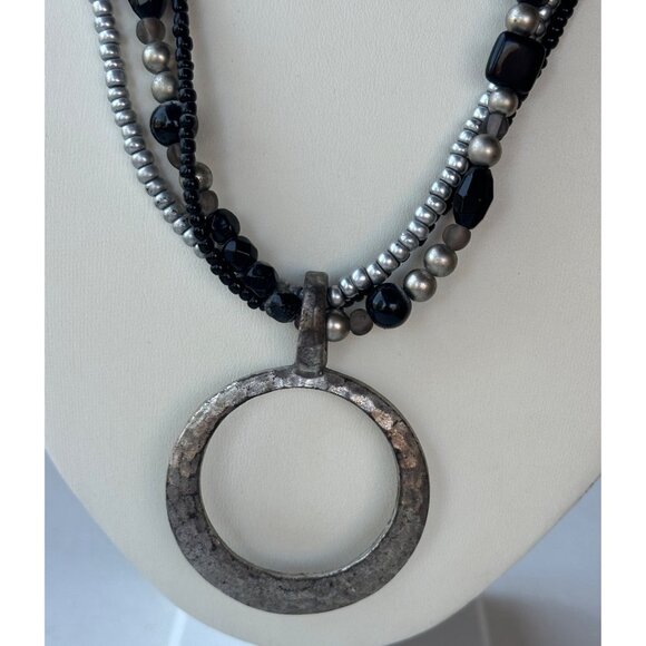 Women's Unbranded Black & Silver Fashion Jewelry Necklace Adjustable 12.5 Inch - Picture 4 of 9